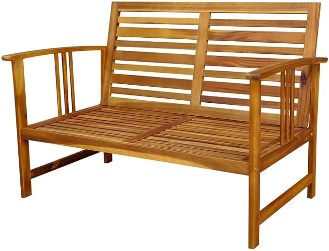 4-Piece Garden Dining Set, Solid Acacia Wood Outdoor Furniture with Rectangular Table, Bench and 2 Chairs, Rustic Patio Conversation Set with Cushions for Balcony and Terrace