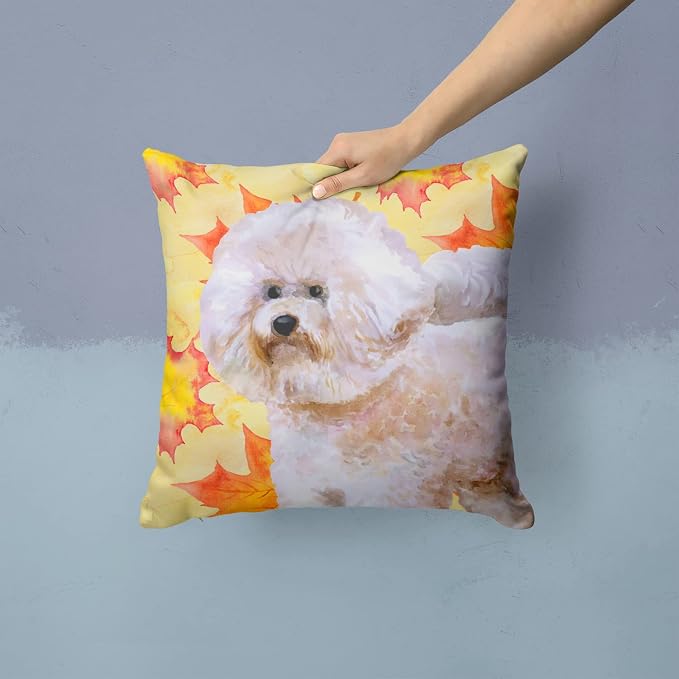 Caroline's Treasures BB9966PW1414 Bichon Frise #2 Fall Fabric Decorative Pillow, Yellow Machine Washable, Indoor Outdoor Decorative Pillow for Couch, Bed or Patio, 14Hx14W