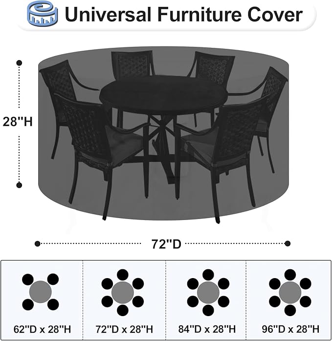 OutdoorLines Outdoor Waterproof Patio Table Furniture Set Covers - Round Couch Sectional Cover Outside Weatherproof Patio Furniture Covering for Deck, Lawn and Backyard 72"DIA x 28"H, Black