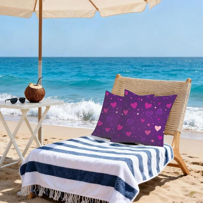 20x20 Inch Outdoor Pillow Covers Set of 2 Waterproof Throw Pillow Covers Decorative Couch Cushion Covers Hearts Dots Pink Purple Square Pillowcases Protectors for Patio Garden Sofa