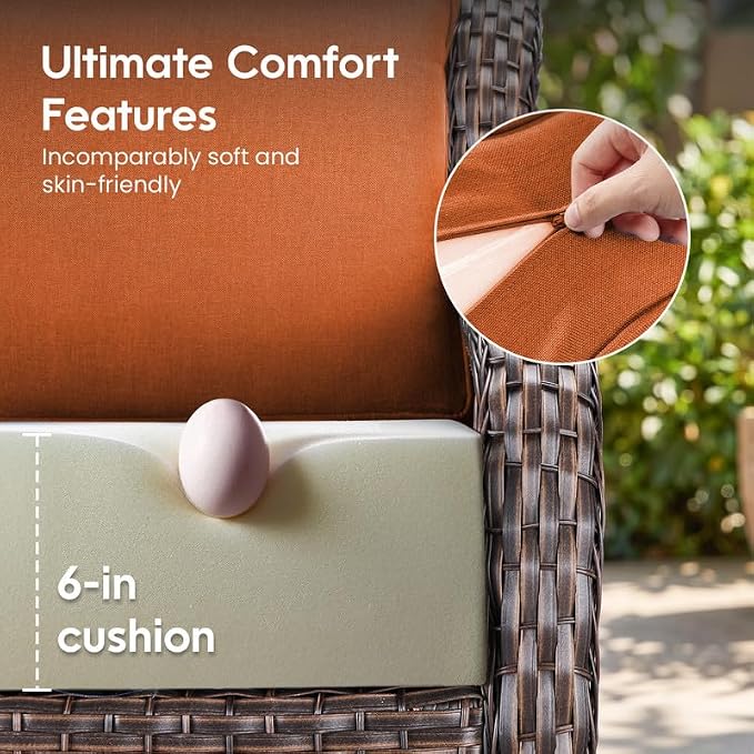 Luxury 22*24*6in Outdoor Patio Cushions, 8 Pieces Orange Outdoor Cushion | 6'' Thick Outdoor Cushions, Water-Resistant, Reversible, Removable Cover, for Patio Chairs Sofa Couch Loveseat