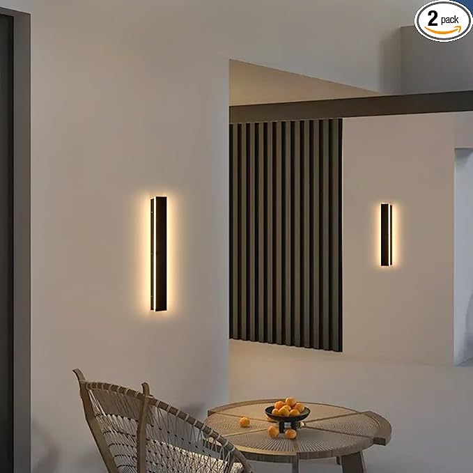 2pack 24inch Long Outdoor Wall Lights, IP65 Waterproof Wall Mounted Lights Black Porch Light LED Linear Exterior Wall Sconce Light 3000k Modern Outdoor Lights for House Garage Patio