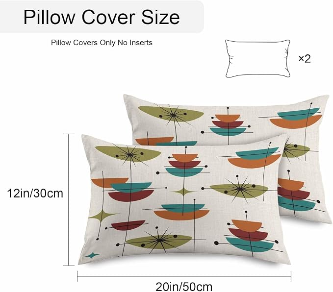 Vandarllin Outdoor Throw Pillows Covers 20x12 inch Set of 2 Waterproof Boho Mid Century Decorative Zippered Cushion Covers for Patio Furniture, Turquoise Orange Geometric Abstract Lumbar Pillowcases