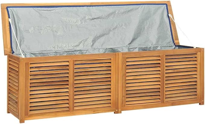 Large Solid Teak Wood Garden Storage Box, Outdoor Patio Deck Container with Waterproof Liner, 68.9 inch Rectangular Furniture for Backyard Organization