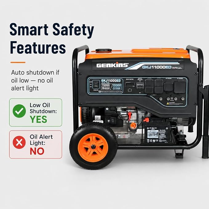 Genkins 11000 Watt Dual Fuel Portable Generator Home Back Up, Emergercy, RV & Camping Electric Start Gas or Propane