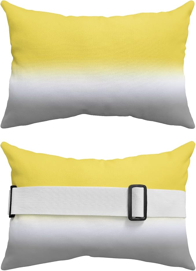 Outdoor Chaise Lounge Head Pillow, Yellow and Gray Throw Pillow Soft Lumbar Pillows with Elastic Straps and Insert, 2 Pack Headrest Cushion for Patio Pool Beach Modern Ombre Art 11"x16"
