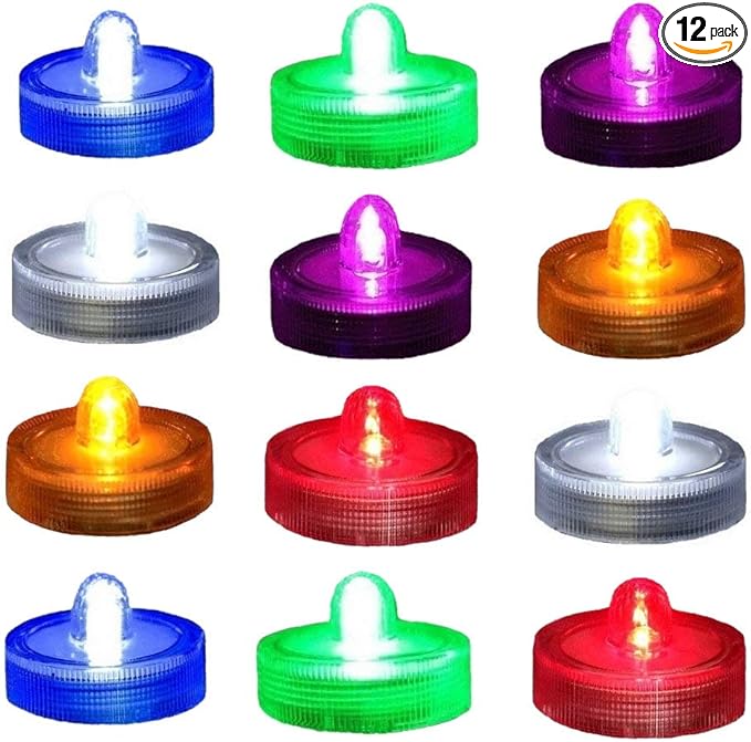 Home Decorations LED Tea Candles Bulb Battery Operated Flameless for Seasonal & Festival Celebration, Pack of 12, Electric Fake Candle in Multi-Color Flashing and Wave Open