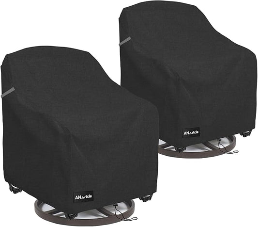 ANartcle Outdoor Swivel Lounge Chair Cover 2 Pack,600D Waterproof Heavy Duty Patio Chair Covers(35 W x 37 D x 38.5 H inches),Patio Swivel Chair Covers for Outdoor Furniture,Black.