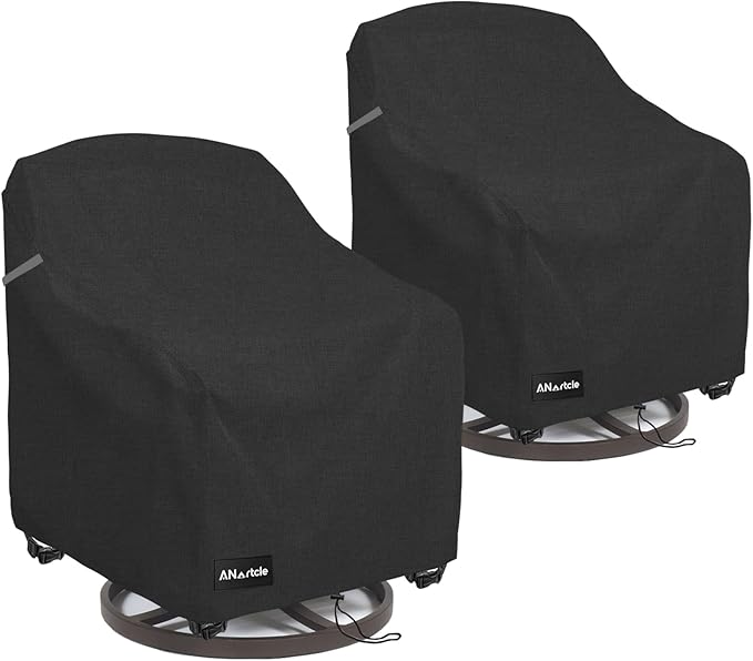ANartcle Swivel Patio Chair Covers 2 Pack,Waterproof Heavy Duty Outdoor Chair Covers,Patio Swivel Chair Covers for Outdoor Furniture (30 W x 34 D x 38.5 H inches) Black.