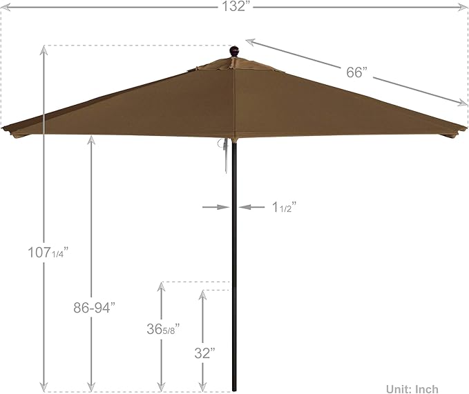 California Umbrella 11Ft Commercial Grade Sunbrella Fabric Market Umbrella, Pulley Lift, Aluminum/Fiberglass, 2mm pole wall, Bronze Frame, Heather Beige Fabric