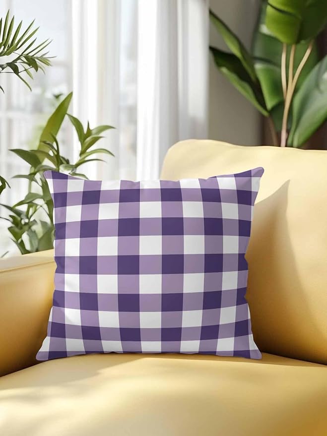Waterproof Outdoor Pillow 1 Pack Purple Buffalo Plaid Decorative Throw Pillows Cover & Insert 18x18 Inch Pillowcase Check Lines Square Pillows for Couch Sofa Bed Patio Furniture Indoor Outdoor