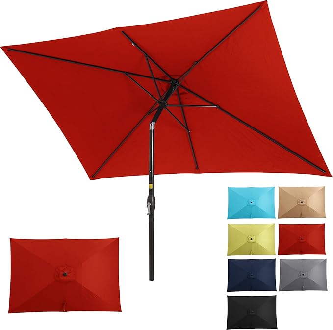 FansaFurn 6.5 x 10 Ft Rectangular Patio Umbrella Aluminum Pole, Outdoor Table Market Umbrella with Crank, 6 Steel Ribs, Polyester Canopy.EU03