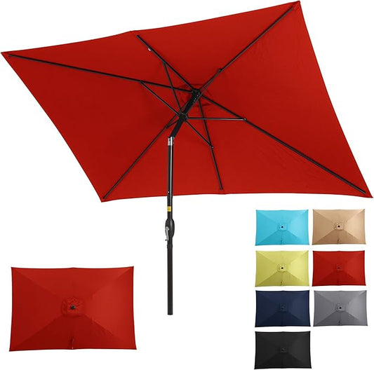 FansaFurn 6.5 x 10 Ft Rectangular Patio Umbrella Aluminum Pole, Outdoor Table Market Umbrella with Crank, 6 Steel Ribs, Polyester Canopy.EU03