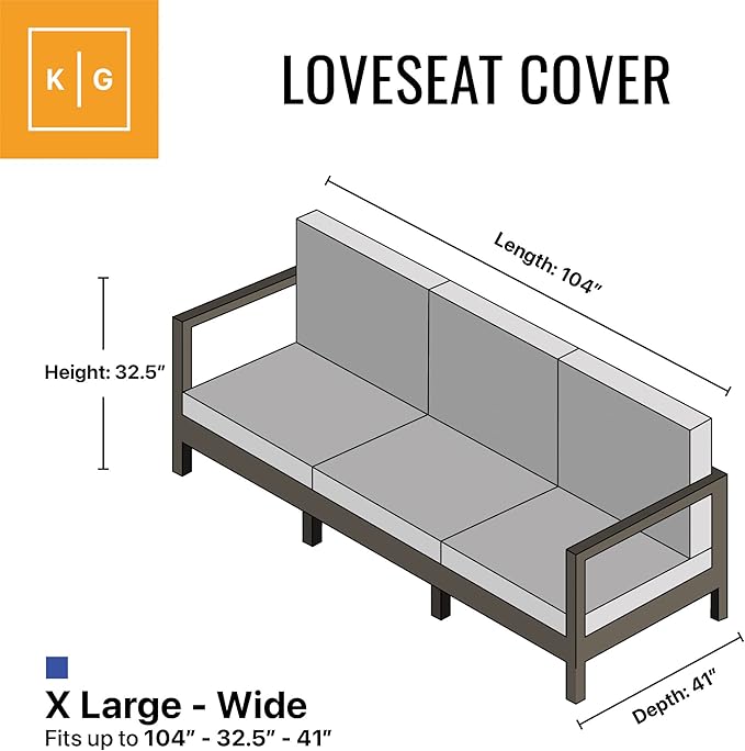 KHOMO GEAR - Outdoor Couch Cover Patio Furniture Covers Waterproof Loveseat Cover - for Wide Love Seats - 104" Length x 41" Depth