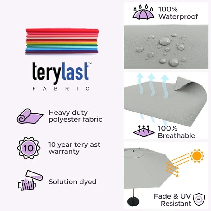 Midtown Umbrellas The LED Swilt 10 Feet Patio Umbrella With Terylast Matter (Grey) Polyester Fabric - Auto-Tilt Aluminum Frame With LED Lights For Backyard, Deck, Garden, Pool - Black Pole