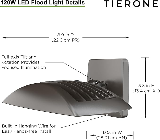 LED Outdoor Flood Light with Dusk to Dawn Photocell 120W Outdoor Security Light for Gardens Yards UL Listed 4000k Residential Full Cutoff Wall Pack 180° Adjustable Knuckle 8400LM Dark Bronze 2Pack