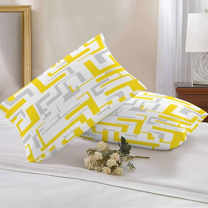 Geometric Outdoor Pillow Shams Set of 2, Decorative Pillowcases Cushion Case, Soft Throw Pillow Covers Waterproof Pillow Case 20x12 Inch, Abstract Lines Yellow Gray Modern Art
