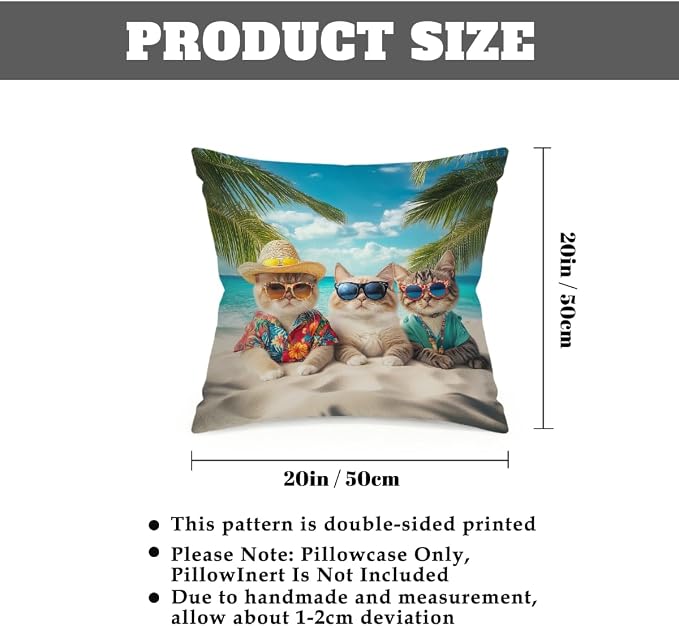 20x20 Inch Outdoor Pillow Covers Set of 2 Waterproof Throw Pillow Covers Decorative Couch Cushion Covers Beach Cats Sea Square Pillowcases Protectors for Patio Garden Sofa