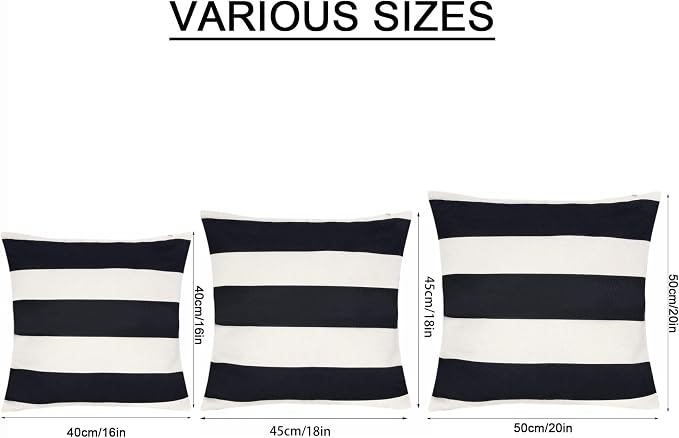 tiggell 4 Pack Waterproof Pillow Covers Outdoor Throw Pillowcases Decorative Garden Cushion Case for Home Garden Patio Couch Balcony Striped (16 * 16 inch, Black & White)