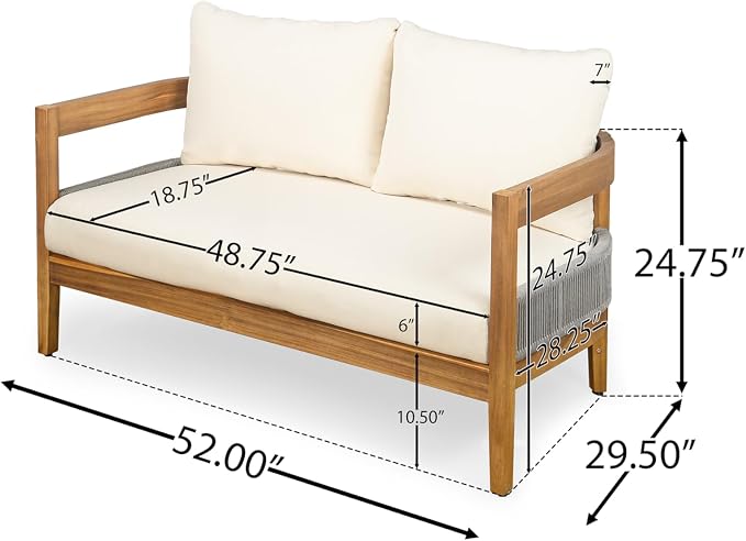 Merax 2 Piece Patio Outdoor Furniture Set, All-Weather Acacia Wood Curved Loveseat Sofa with Cushions,1 Coffee Table, Conversation Set for Backyard Deck Poolside, Teak+ Beige