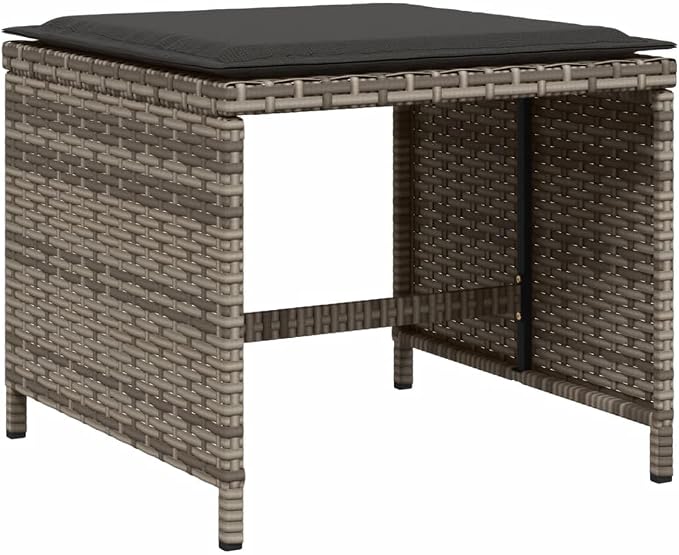17 Piece Patio Dining Set with Cushions, Foldable Poly Rattan Table and Chair Furniture for Garden, Backyard, Deck, Grey