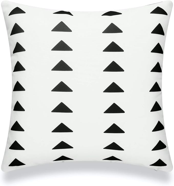 Hofdeco Mudcloth Inspired Patio Indoor Outdoor Pillow Cover ONLY for Backyard, Couch, Sofa, White Black Triangles, 18"x18"