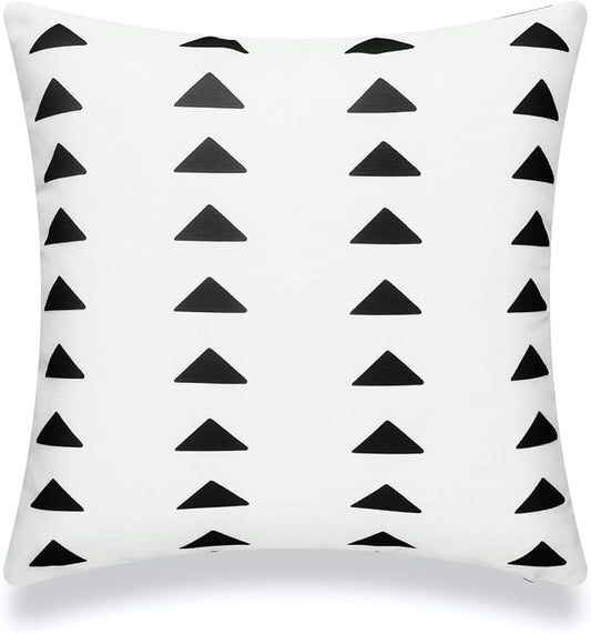 Hofdeco Mudcloth Inspired Patio Indoor Outdoor Pillow Cover ONLY for Backyard, Couch, Sofa, White Black Triangles, 18"x18"