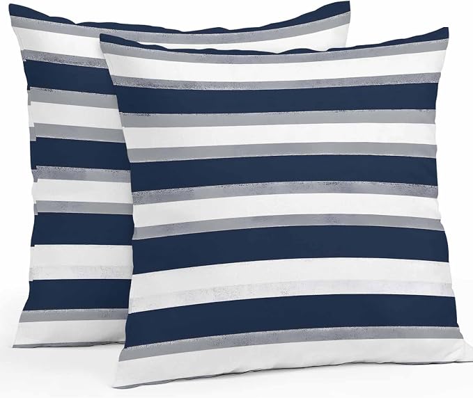 Minimalist Blue Grey White Line Outdoor Pillow Covers 20x20in Pack of 2 Waterproof Pillowcase Classic Colorful Ombre Stripe Decorative Throw Cushion Case for Patio Couch Sofa