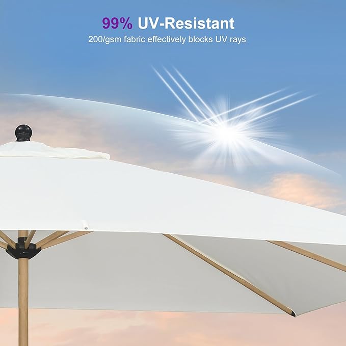 PURPLE LEAF 8' x 11.5' Patio Umbrella Outdoor Table Umbrella Rectangular Aluminum Market Umbrella with 8 Sturdy Ribs & Crank Outdoor Umbrellas for Garden Deck Patio, Cream