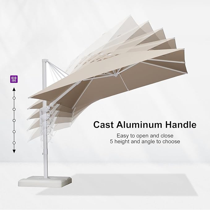 PURPLE LEAF 10 FT Right-left Tilt White Cantilever Umbrella with Base Patio Outdoor Swivel Umbrellas with Aluminum Tilt Offset Umbrella with 360° Rotation for Deck Pool, Beige