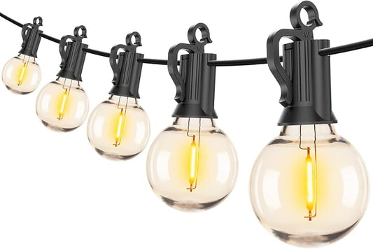 Outdoor String Lights, 100FT 100+2 G40 Bulbs Shatterproof Patio Lights | IP65 Waterproof Dimmable Hanging Connectable Globe LED Outdoor Lights for Backyard, Bistro, Porch, Deck, Balcony