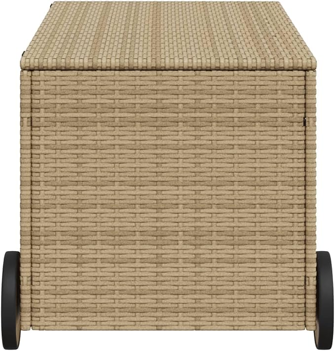 Wicker Outdoor Deck Box with Wheels, 50.2 Gal Outdoor Storage Box with Lid, PE Rattan Storage Container for Pillows, Cushions, Gardening Tools, 42.1"x21.7"x19.7"/20.9" Mix Beige
