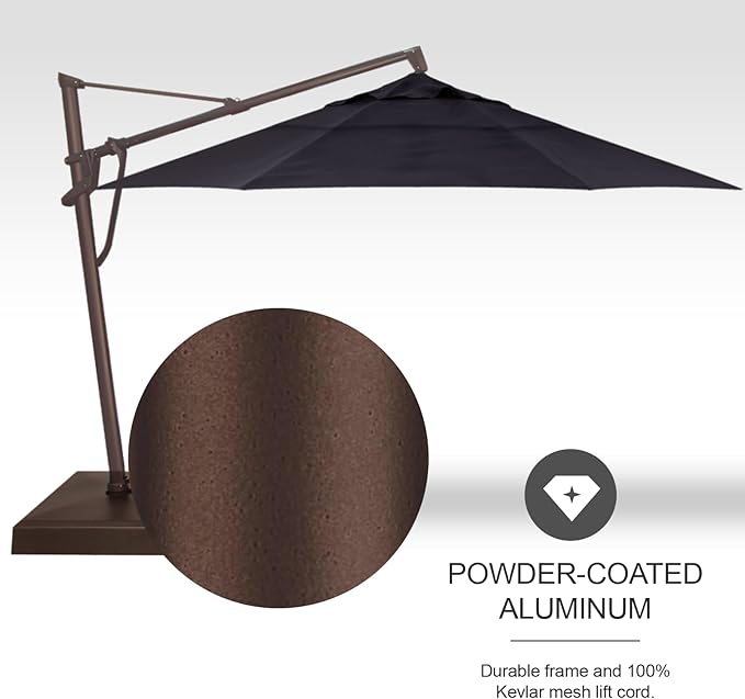 Treasure Garden AKZ PLUS Cantilever Umbrella 13' Octagonal Obravia Navy Canopy and Bronze Frame with Rolling Base