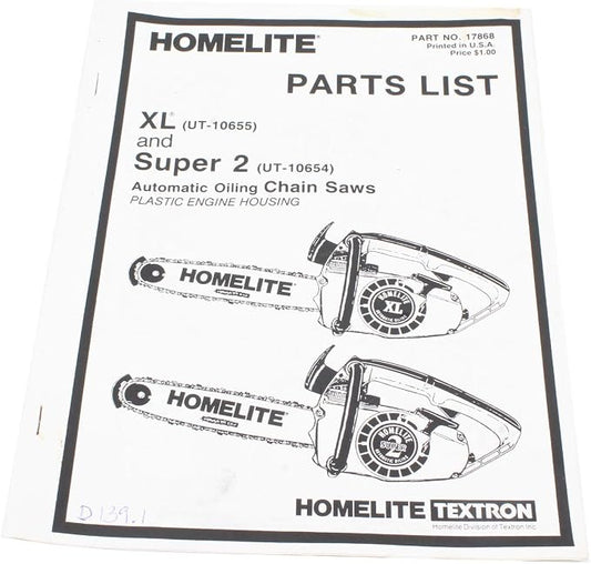 Homelite Parts List UT-10655 and UT-10654 Automatic Oiling Chain Saws Plastic Engine Housing Handheld Equipment Parts
