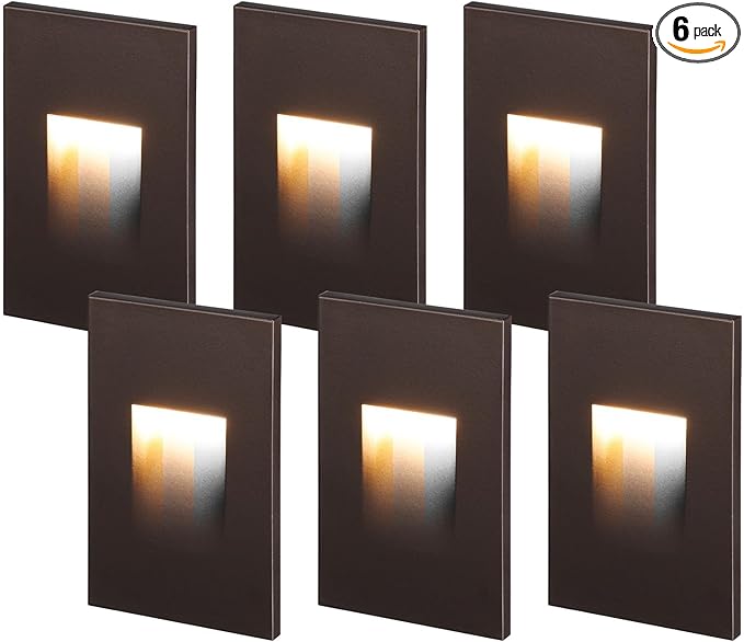 LEONLITE 3CCT 120V LED Step Lights, 3.5W 150LM 5%-100% Dimmable Indoor Outdoor Waterproof Vertical Stair Light, 3000K/4000K/5000K Selectable, CRI90, ETL, Aluminum, Oil Rubbed Bronze, Pack of 6
