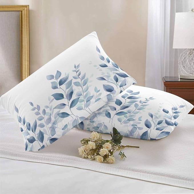 Blue Botanical Outdoor Waterproof Throw Pillow Covers 20x12 Set of 2, Pastoral Leaf Watercolor Decorative Pillowcases Cushion Pillowcase for Couch Sofa Patio Outside Pillow Protector