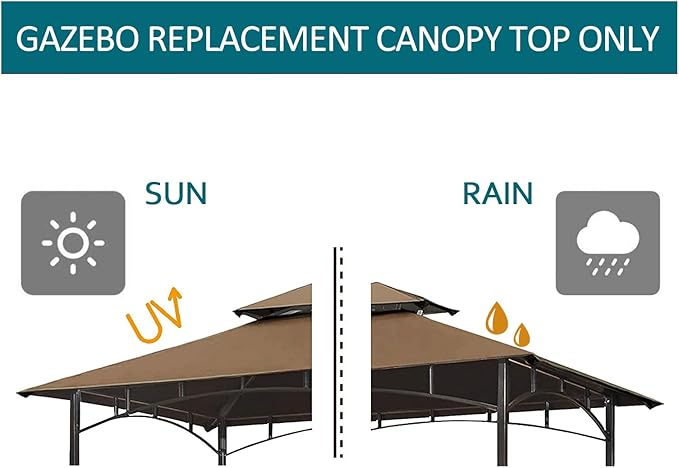 Grill Gazebo Replacement Canopy Top - Wonwon 5x8 Gazebo Roof Double Tiered Outdoor BBQ Roof Cover Grill Shelter Only Fit for Model L-GG001PST-F (Brown)