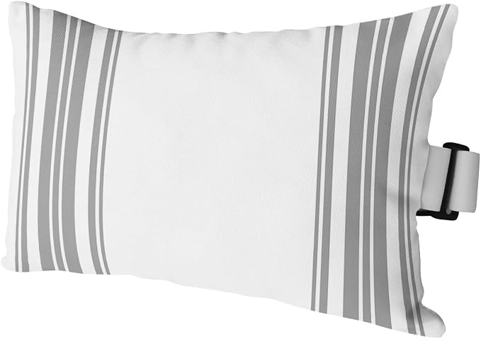 Outdoor Pillows Covers with Inserts Grey Striped Geometric White Waterproof Pillow with Adjustable Strap Throw Pillows for Patio Furniture Pool Lounge Chair, 11x16 Inch, 1PCS