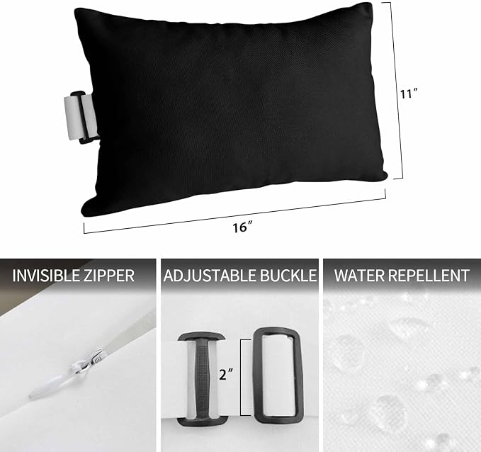 Black Outdoor Lumbar Pillows 11x16 Set of 2, Farmhouse Solid Black Color Modern Art Waterproof Throw Pillow Covers with Insert, Decorative Pillowcase Cushion for Couch Sofa Bed