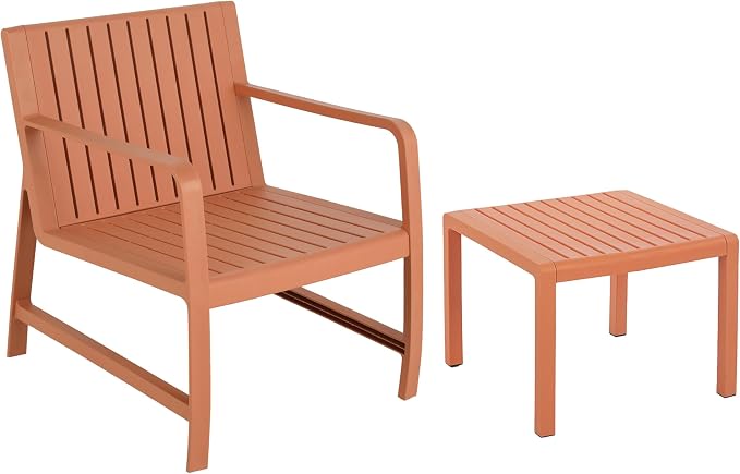 KEIKI 2 PC Outdoor Indoor Chair and Coffee Table PP Furniture Set Easy Assembly for Patio