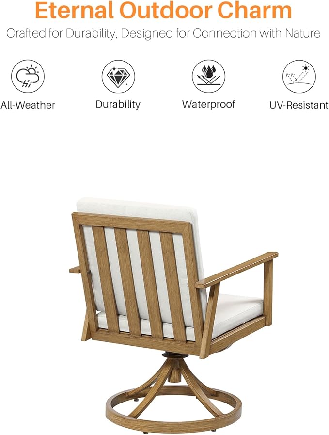 7 Pieces Patio Dining Set, Never-Rust Aluminum Outdoor Dining Table Set with Removable Cushions, Outdoor Furniture Set with 2 Swivel Chairs, 4 Dining Chairs for Deck Poolside, Backyard, Teak