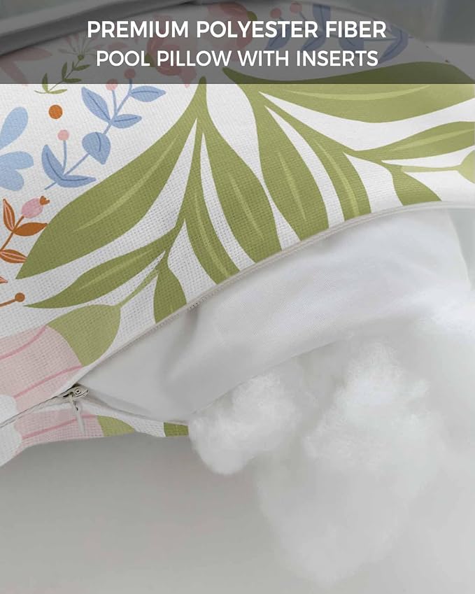 Outdoor Pillows Covers with Inserts Hand Drawn White Green Pink Floral Line Pattern Waterproof Pillow with Adjustable Strap Throw Pillows for Patio Furniture Recliner Lounge Chair, 11"x16", 1PCS
