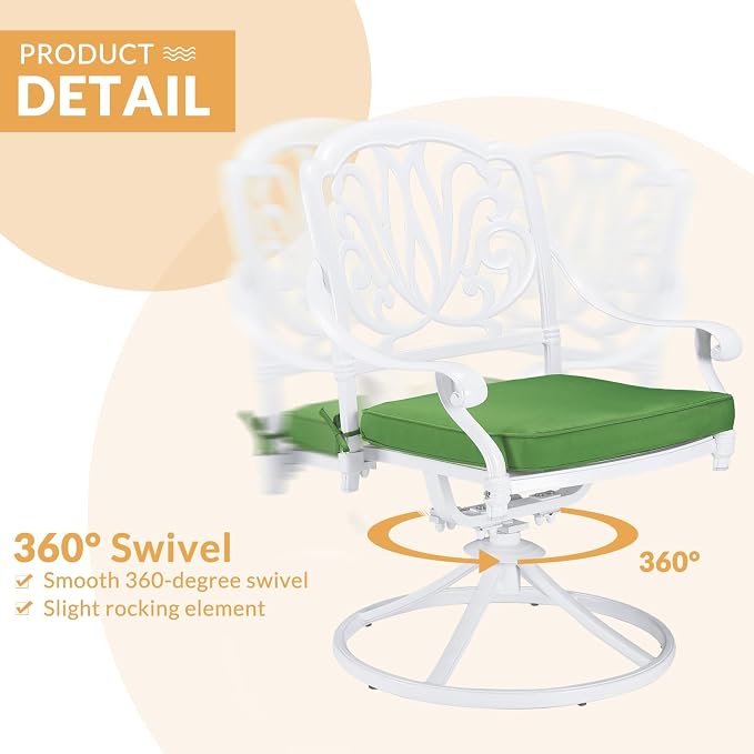 9-Piece Patio Dining Set, Outdoor Patio Table and Chair Set of 84” Oval Cast Aluminum Dining Table with Umbrella Hole, 8 Patio Dining Swivel Chairs Padded, Patio Funiture Set, White