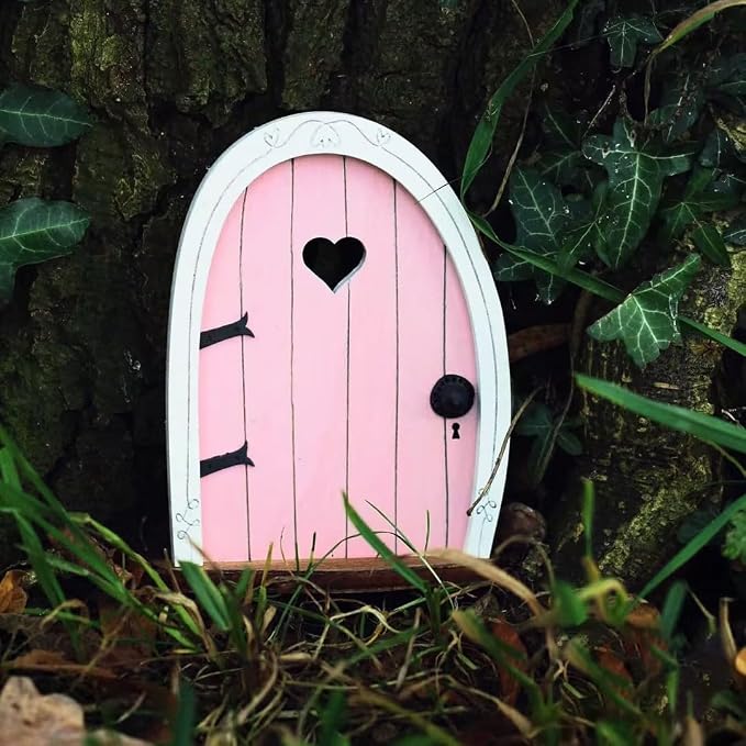 Jinshining Pink Streak Mini Fairy Garden Door for Tree, 3D Miniature Fairy Door for Fairytale Tiny House Doors, Bonsai Terrarium Micro Landscape Decoration Accessories Garden Miniatures
