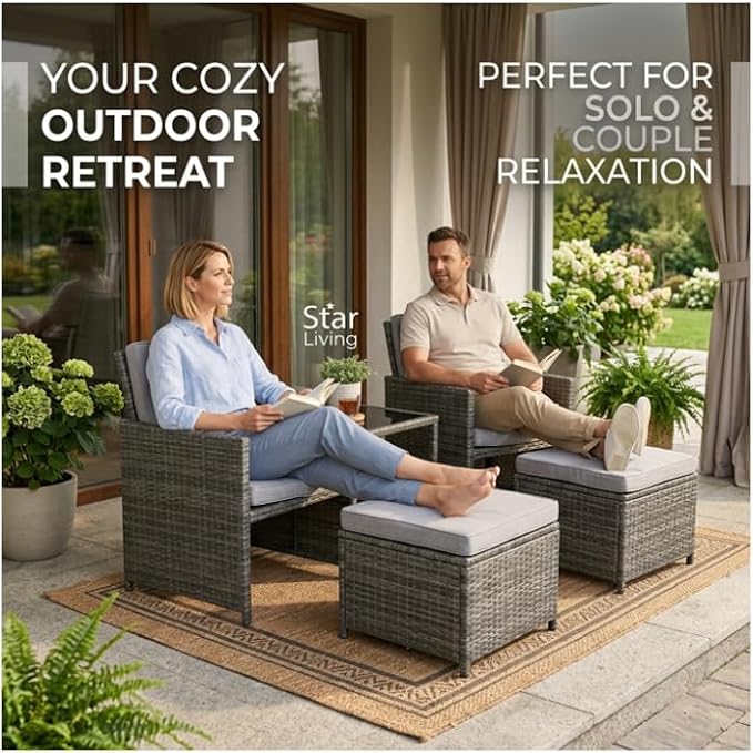 Gasee 9 Pieces Outdoor Dining Sets Patio Rattan Conversation Set Space Saving Wicker Chairs with Glass Table,Gray