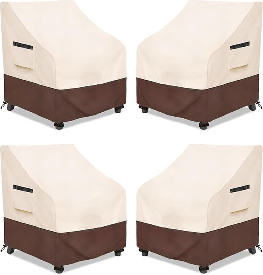 Rileytee Patio Chair Covers Waterproof,Heavy Duty Outdoor Furniture Covers 4 Pack,Lounge Deep Seat Cover,(Beige & Brown)