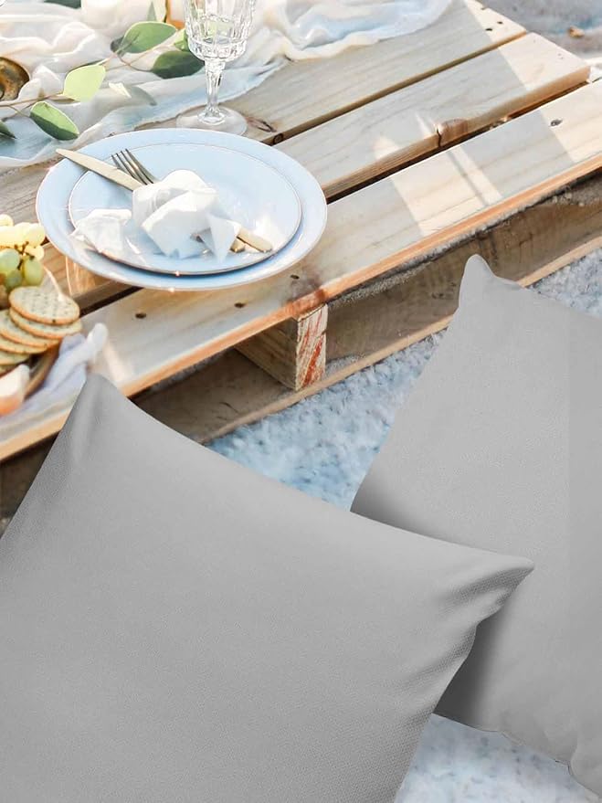 Outdoor Waterproof Throw Pillow Covers Set of 2 Gray Pillowcases 26x26 Inches Simple Style Patio Decorative Pillows Cushion Case Patio Pillows for Couch Bed Chair Garden