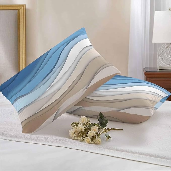 Modern Outdoor Pillow Covers Set of 2,Geometric Line Wave Striped Decorative Waterproof Throw Pillow Case,Minimalist Blue Brown Ombre Gradient Cushion Pillowcases for Couch Garden Patio,20x12In