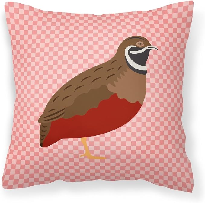 Caroline's Treasures BB7956PW1818 Chinese Painted or King Quail Pink Check Fabric Decorative Pillow Machine Washable, Indoor Outdoor Decorative Pillow for Couch, Bed or Patio, 18Hx18W