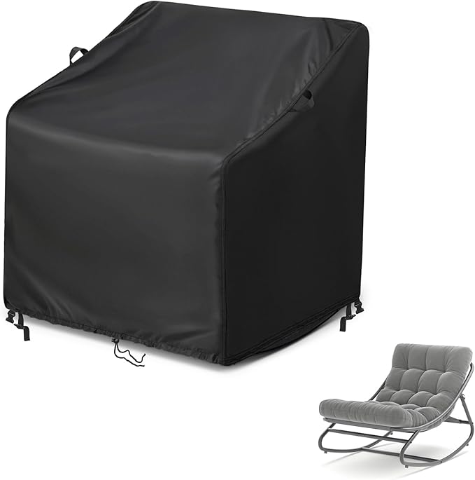 Kasla Patio Chair Cover, Waterproof Heavy Duty Cover for Outdoor Egg Rocking Chair & Papasan Rocking Chair & Rattan Wicker Chair (Black, 30"L×62"W×32"H)
